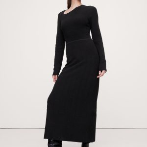 Sculpted Slash-Neck Midi Dress