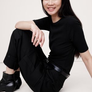 Ribbed Elbow-Sleeve T-Shirt