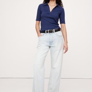 Ribbed Elbow-Sleeve Polo