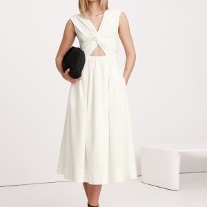 Mixed-Media Cut-Out Midi Dress