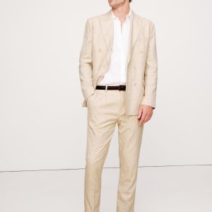 Herringbone Cotton-Linen Double-Breasted Suit Jacket