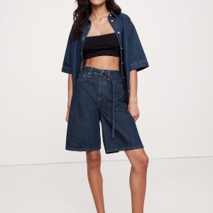 High-Rise Denim Bermuda Short
