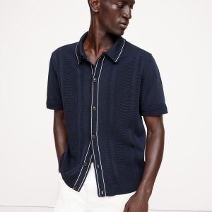 Ribbed-Stripe Cotton Resort Shirt