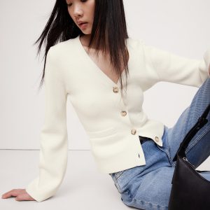 Cotton-Silk Flare-Sleeve Cardigan