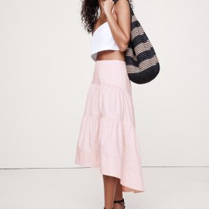 Cotton Poplin Drop-Waist Tiered Skirt