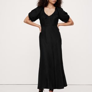 Viscose-Linen Ruched Maxi Dress