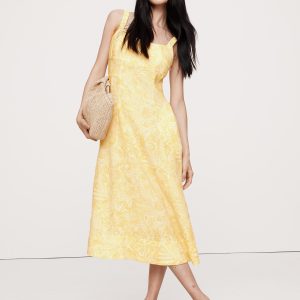 Linen Square-Neck Midi Dress