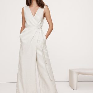 Viscose-Linen Wrap-Front Jumpsuit
