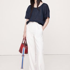 Linen-Viscose Puff-Sleeve Top