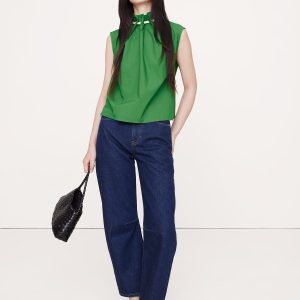 Cotton Poplin Cinch-Neck Top