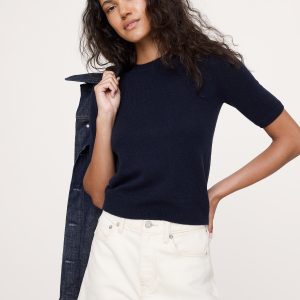 Lightweight Cashmere Short-Sleeve Sweater