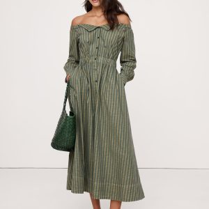 Cotton Poplin Off-The-Shoulder Maxi Shirt Dress