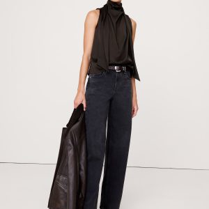 Stretch-Satin Tie-Neck Top