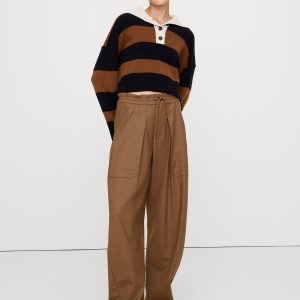 High-Rise Pleated Barrel Flannel Pull-On Pant
