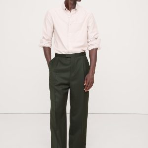 Straight Green Twill Suit Pant