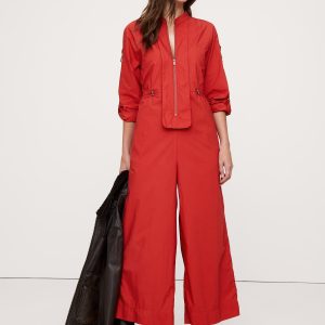 Cotton Poplin Zip Utility Cropped Jumpsuit