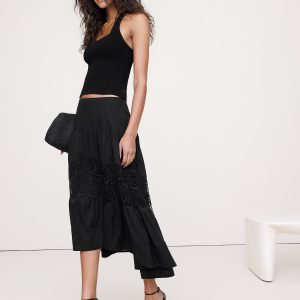 Cotton & Lace Drop-Waist Tiered Skirt