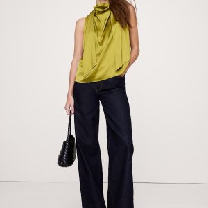 Stretch-Satin Tie-Neck Top