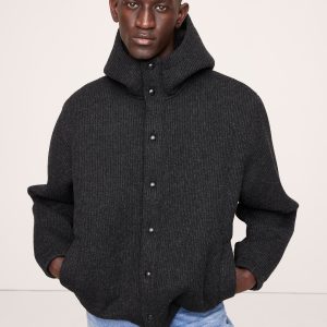 Ribbed Wool-Blend Scuba Stadium Jacket