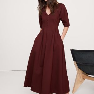 Ponte Puff-Sleeve Maxi Dress