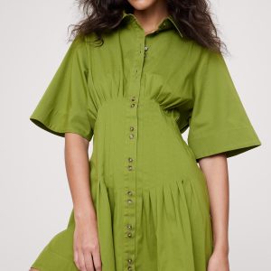 Stretch-Cotton Poplin Pintuck Shirt Dress