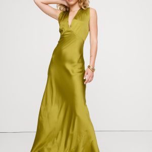 Stretch-Satin Cross-Back Maxi Dress