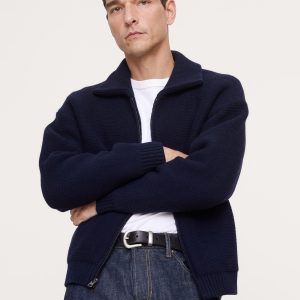 Italian Merino-Blend Ribbed Sweater Jacket